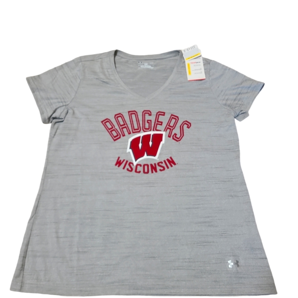 Under Armour Heat Gear UW Badgers Shirt Women Large Loose Fit
